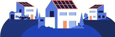 Flera hus på en kulle med solceller
